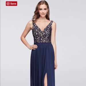 David’s Bridal Illusion VNeck & Mesh Dress